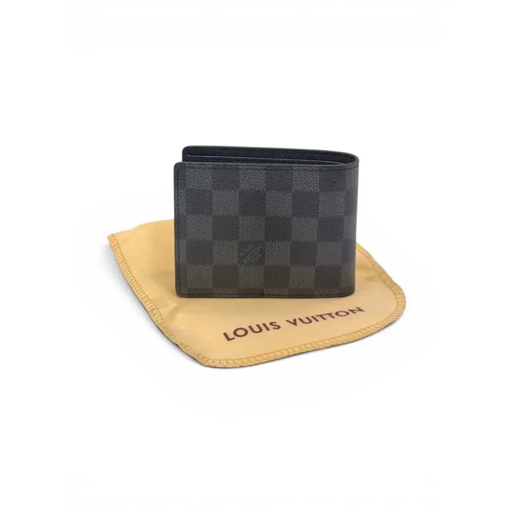 Louis Vuitton Multiple Wallet Damier Graphite Black Bifold Wallet w Box Dust Bag